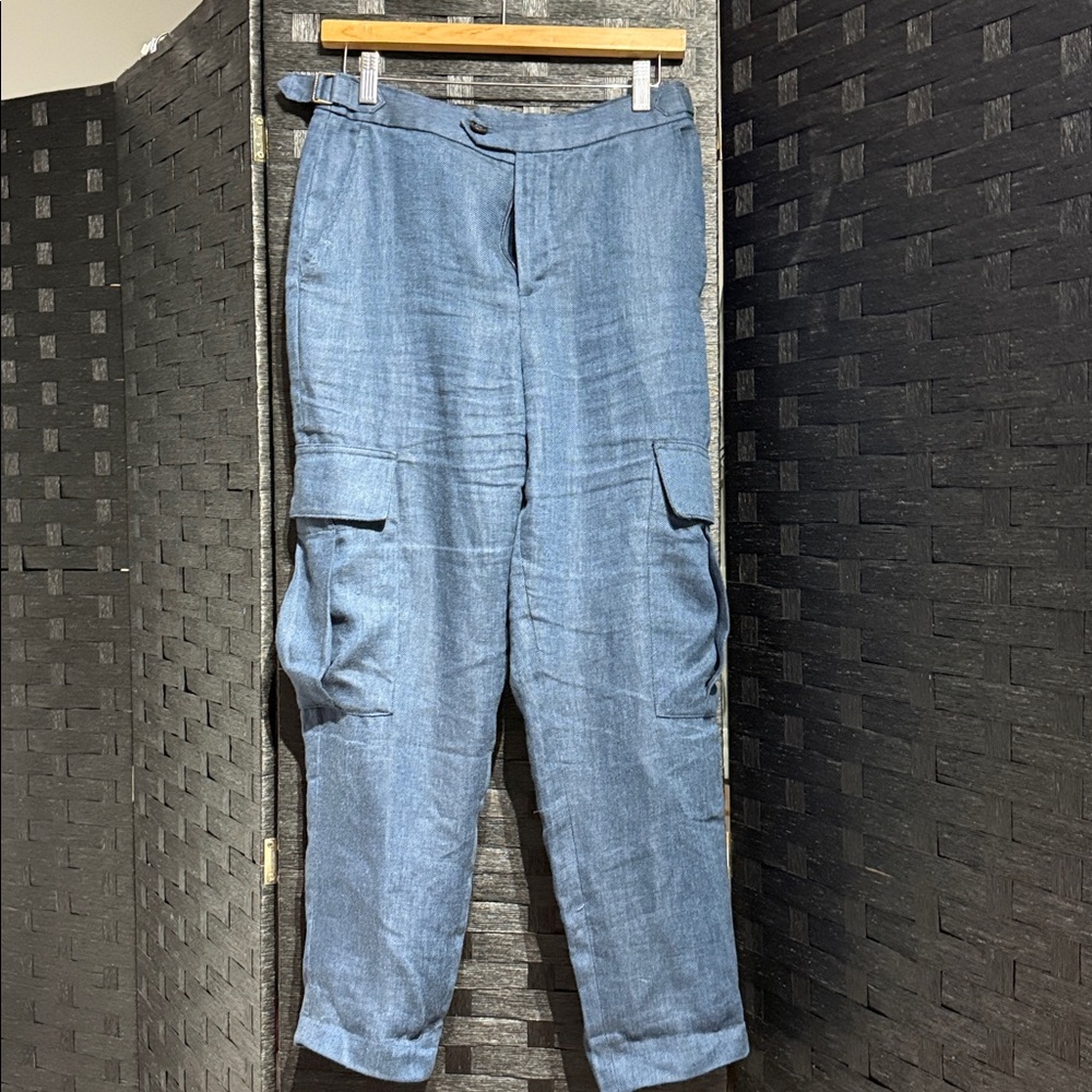 Banana Republic Heritage Expedition Linen Cargo Pants Indigo Blue - Picture 5 of 9